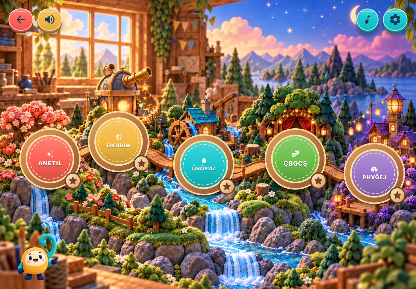 Adventure map showing the five letter groups